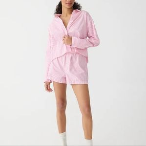 Jcrew long-sleeve cotton poplin boxer short set in stripe pink size M & XL nwt